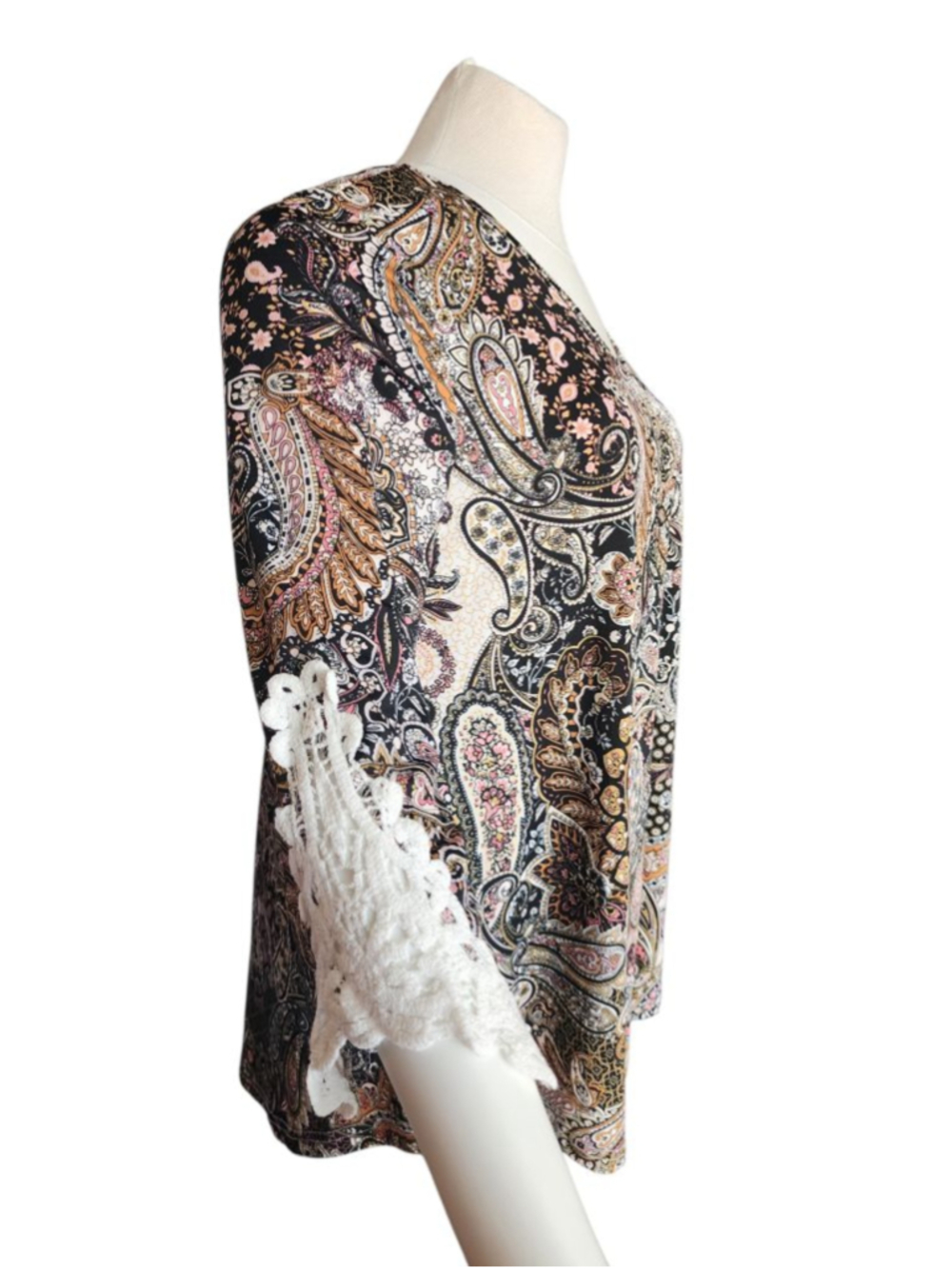 Stem & Vine Paisley Top Womens 1X V-Neck 3/4 Sleeve Crochet Lace Boho Tunic NWT